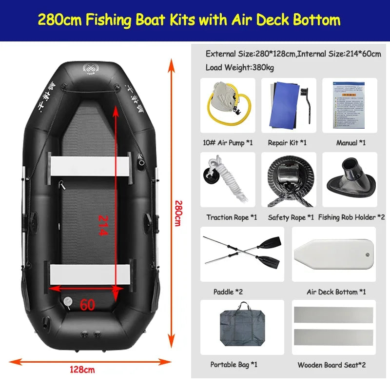 Juego inflable de balsa de barco profesional, bote de remos para adultos, Kayak, canoa, pesca, barco a la deriva plegable resistente a desgarros
