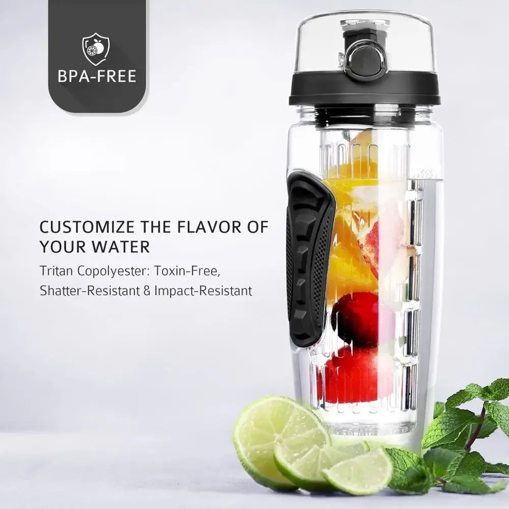 Botella de agua con infusor de frutas sin BPA, coctelera de jugo, botella de agua deportiva con limón, botellas deportivas para beber frutas para niña