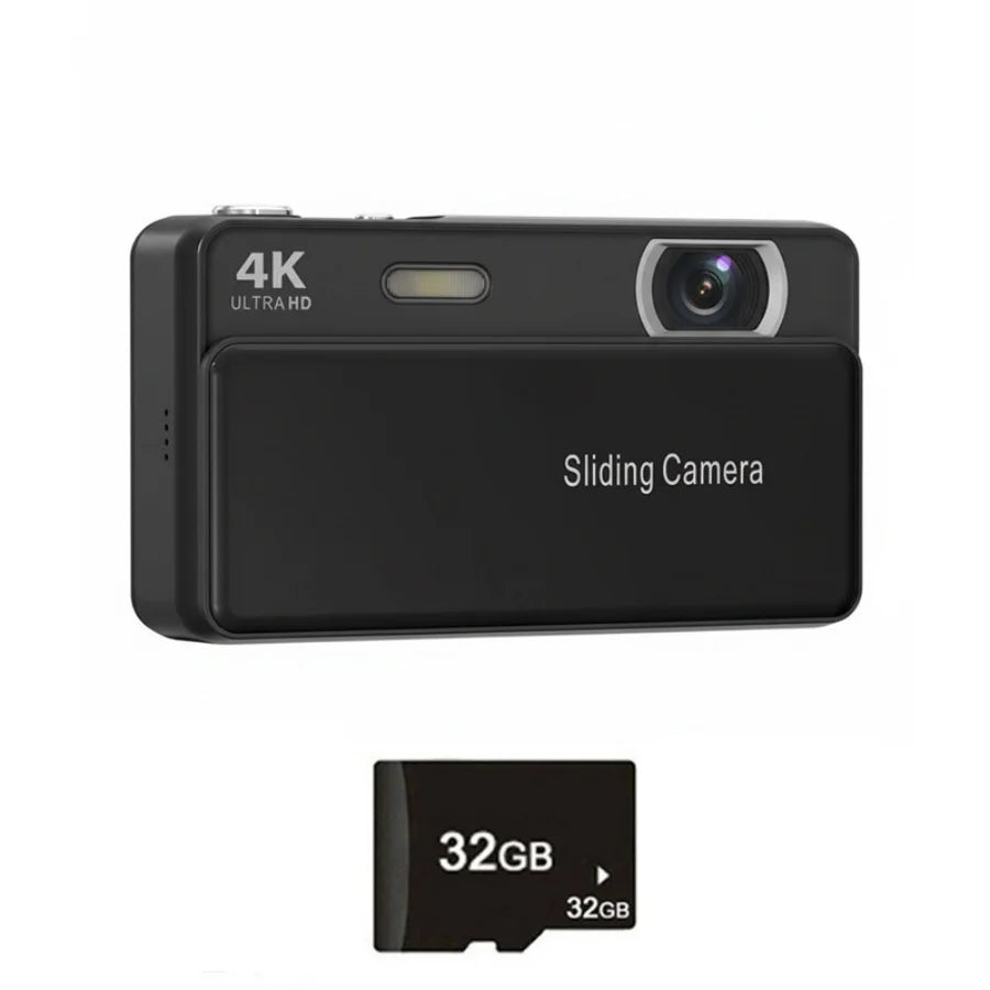 Cámara Digital CCD 4K con Zoom 16X, Cubierta Deslizante Retro, Cámara de Bolsillo Portátil para Vlogs, Ideal para Estudiantes y Fotografía de Viajes ﻿