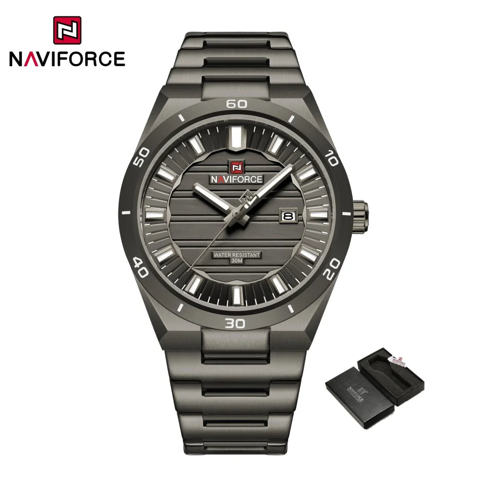 Reloj de cuarzo para hombre NAVIFORCE, original, resistente al agua, reloj de pulsera para hombre, correa de acero, cuarzo, visualización de fecha, luminoso, reloj de moda para hombre