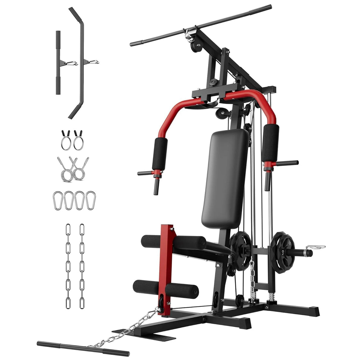 Sistema de Gimnasio Multifuncional para el Hogar – Equipo de Entrenamiento de Fuerza con Polea de Cable – Estación de Ejercicio de Cuerpo Completo para Press de Pecho, Lat Pulldown, Extensión de Piernas, Remo, Butterfly