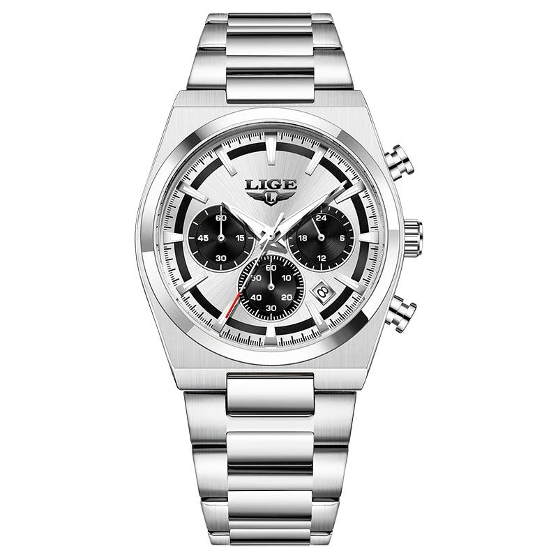 Reloj LIGE de cuarzo para hombre, de acero inoxidable, con esfera texturizada luminosa, estilo deportivo para exteriores, casual y de negocios, resistente al agua.