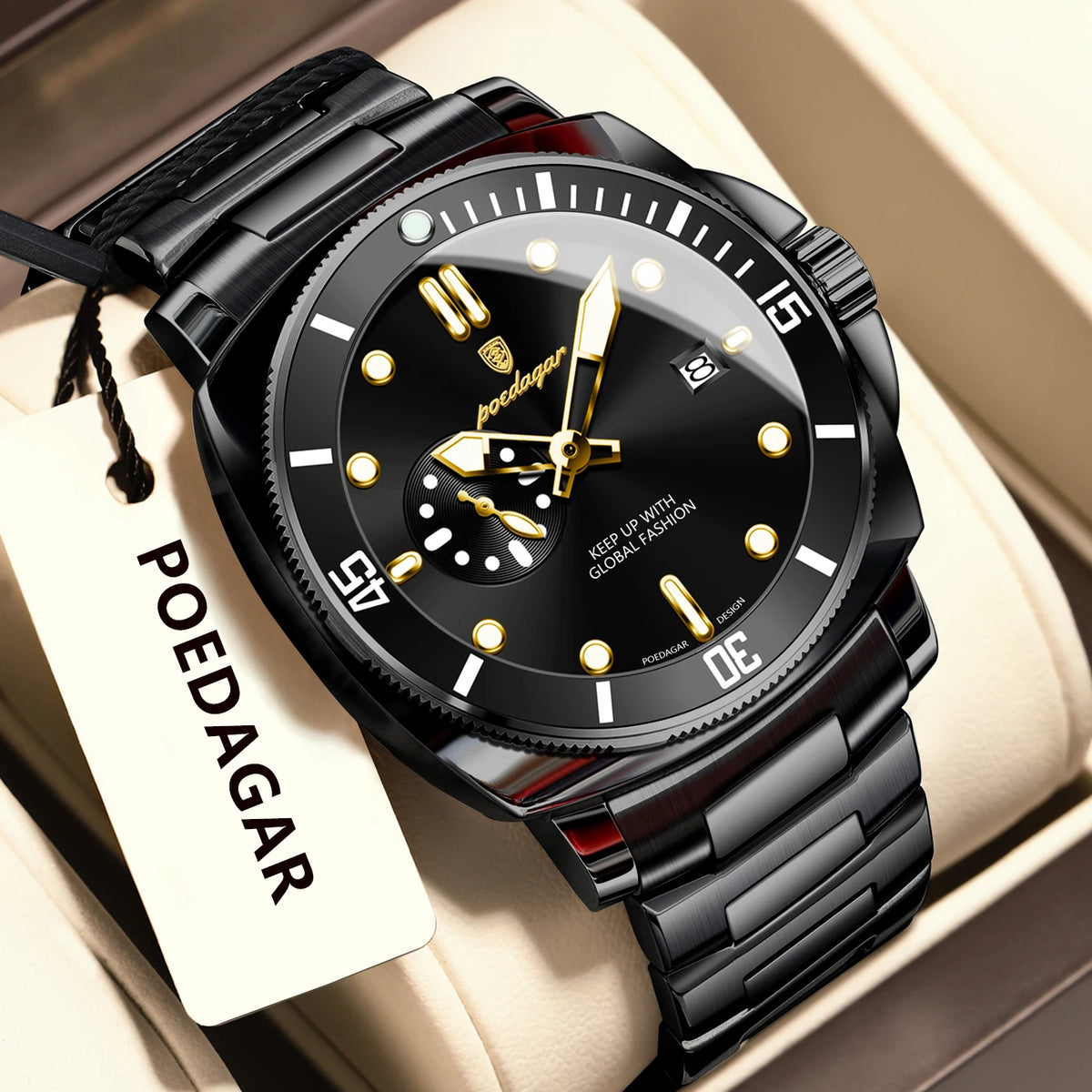 Reloj POEDAGAR de lujo para hombre, moderno, resistente al agua, con fecha, luminoso, de acero inoxidable, reloj de cuarzo para negocios y deportes