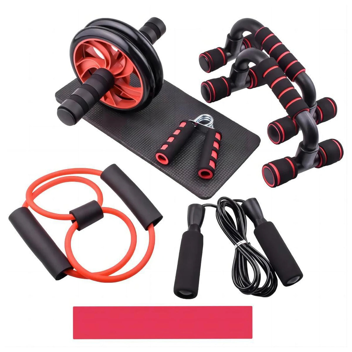 Equipo de Ejercicio Portátil 12 en 1 para el Hogar, Set de Fitness con Rueda Abdominal Antideslizante, Barras para Flexiones, Cuerda para Saltar, Agarrador de Mano, 5 Bandas de Resistencia, Banda de Resistencia en Forma de 8