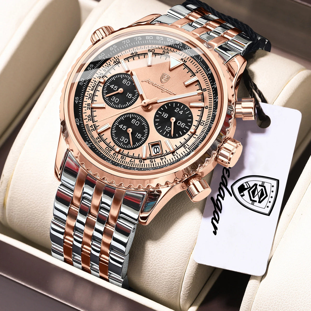 POEDAGAR Relojes de lujo para hombre Fecha Cronógrafo Acero inoxidable Reloj deportivo para hombre Reloj de cuarzo luminoso impermeable militar para hombre