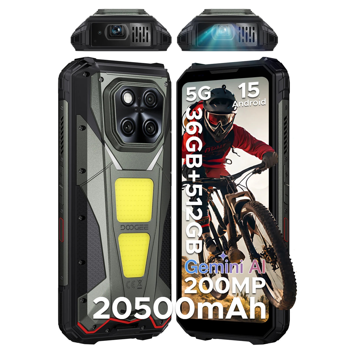 Teléfono robusto DOOGEE V Max Play 5G con proyector, pantalla de 6.78", batería de 20500mAh, luces de camping duales, Dimensity 7300, NFC, smartphone con proyector