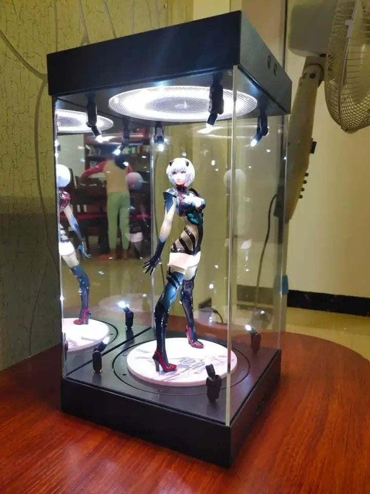 Vitrina de exhibición giratoria con iluminación LED para figuras de acción coleccionables de 12" (1/6) con fondo de espejo