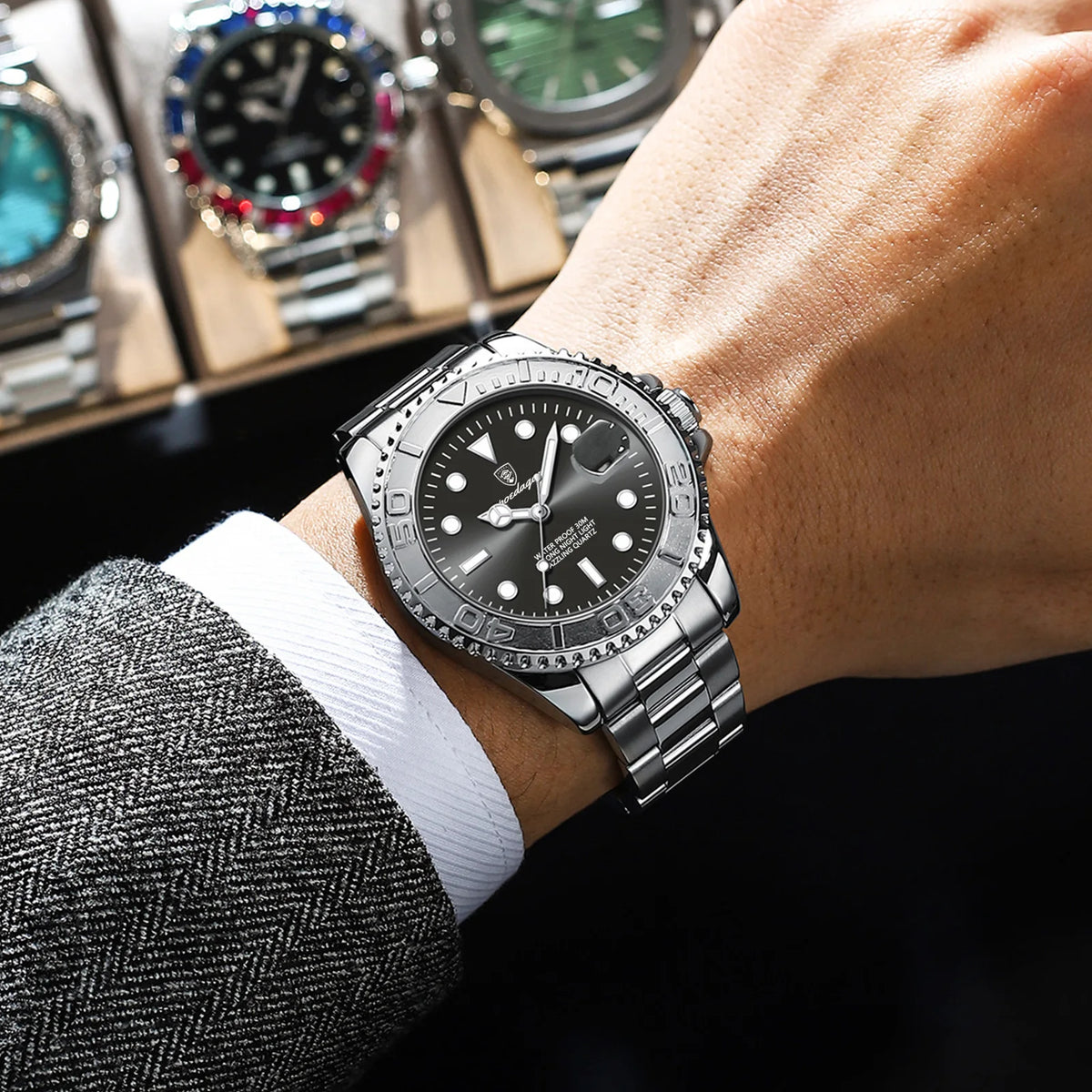 POEDAGAR Top Original Quartz Men's Watches Stainless Steel Date Fashion Wristwatch For Men Waterproof Luminous Classic Man Watch