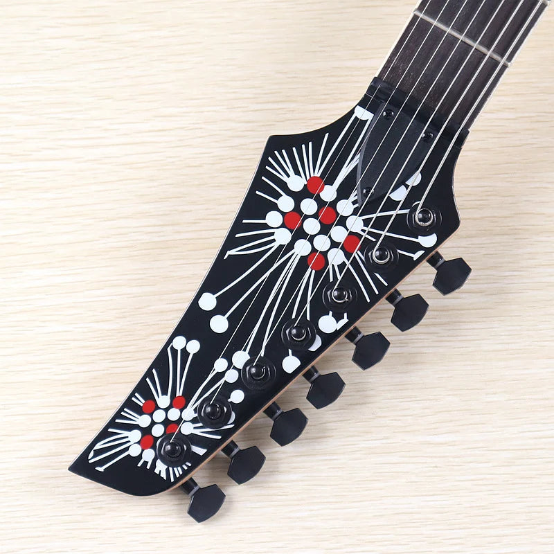 Guitarra Eléctrica de 7 Cuerdas, 39 Pulgadas, Cuerpo de Madera de Tilo con Diseño Floral Negro, Mástil de Arce Canadiense, Acabado Brillante, Envío Gratuito a Estados Unidos