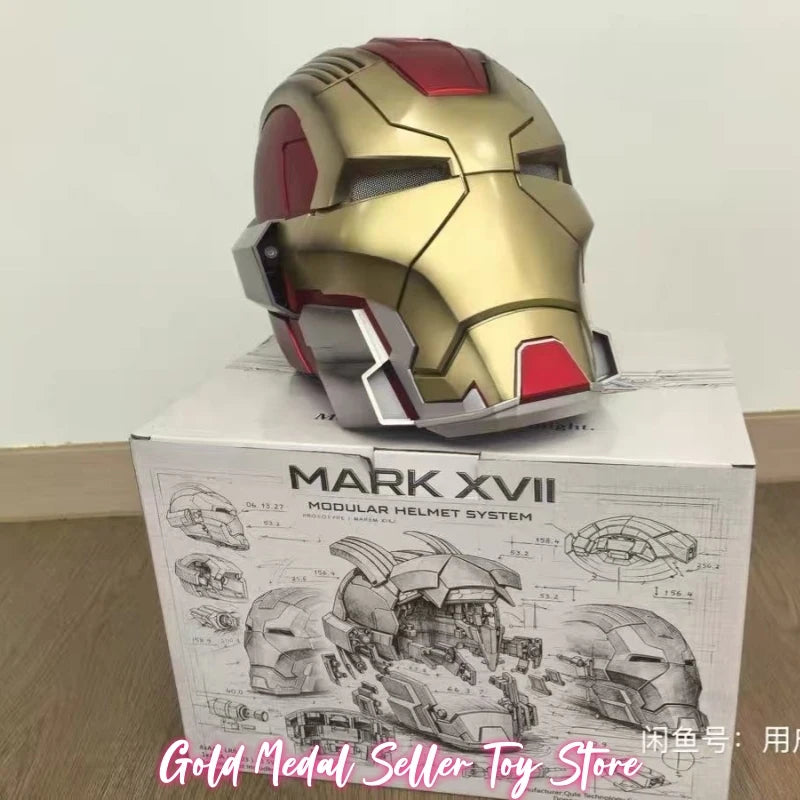 Casco de Iron Man Jarvis Mk17 con control por voz, luces LED, modelo de colección de tamaño real, juguete para adultos, ideal como regalo de cumpleaños o Navidad.