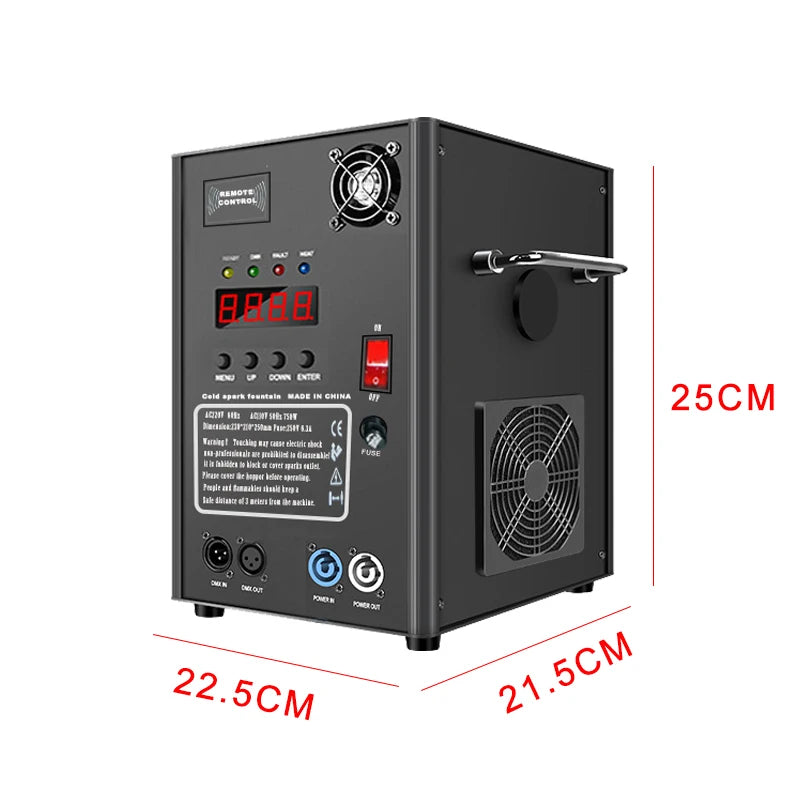 Máquina de chispas frías de 750W con control remoto DMX, máquina de efectos especiales, máquinas de fuegos artificiales para fiestas, bodas, discotecas, DJ, bares, eventos y bailes.