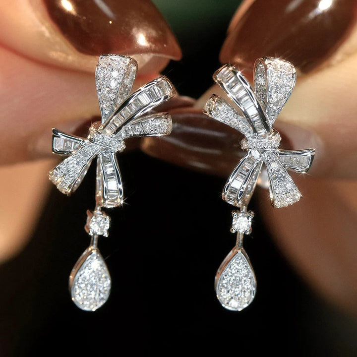 Aazuo, joyería de lujo, oro blanco de 18 quilates, diamantes naturales de 0,75 quilates, pendientes con lazo a la moda para niña, regalo de moda, Au750 fino
