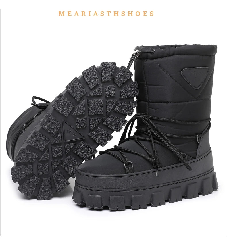 Botas de nieve de invierno 2026, botas de esquí a media pantorrilla para mujer, cuñas, botas de piel peluda y esponjosa, botas cálidas de algodón con plataforma alta para mujer, talla 36-41