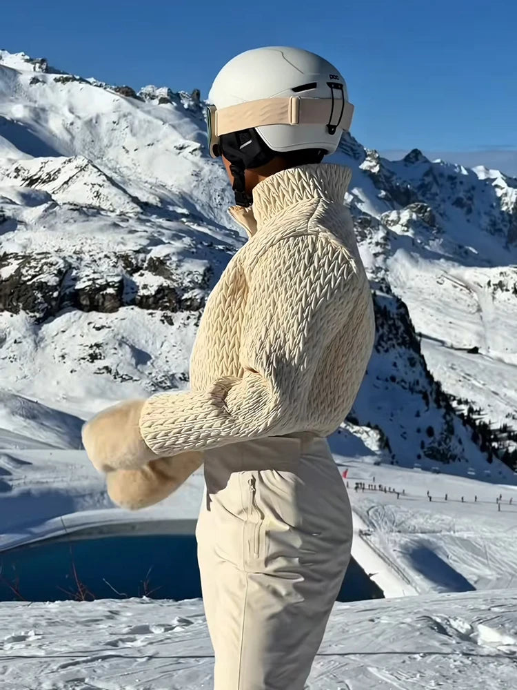 Mono de esquí de invierno 2026 para mujer, mono de moda de manga larga con cuello alto y cremalleras, mono plisado de calle para mujer