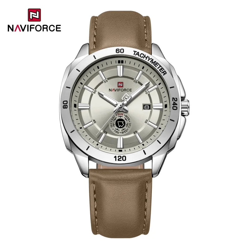NAVIFORCE 2026 Nuevo Reloj de Hombre, Reloj de Cuarzo con Correa de Cuero, Estilo Casual Deportivo, con Calendario (Día y Fecha), Ideal para Oficina o Regalo para Hombre