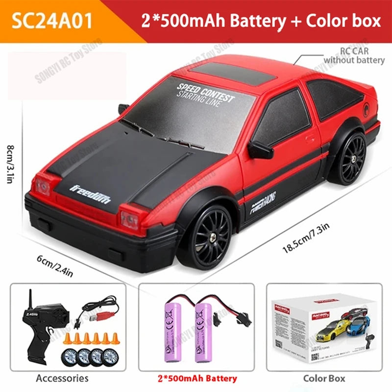 Coche de drift a control remoto 4WD, vehículo de carreras de alta velocidad con luces LED, radio de 2.4GHz, juguete de camioneta todoterreno 4x4 para niños
