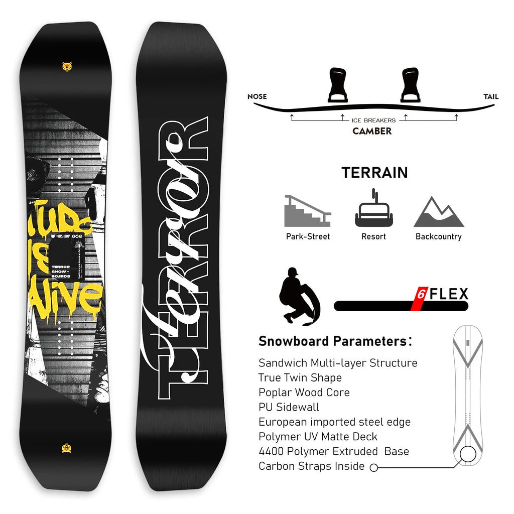 TERROR Tabla de Snowboard para Hombre, la Mejor Tabla de Snowboard Direccional de Camber para Freestyle, RESPECT
