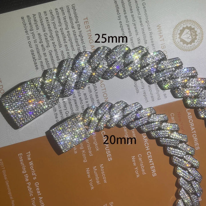 Joyería de Moda Hip-Hop, Cadena Cubana de 20MM con Certificado VVS GRA, Collares de Moissanita Color D en Plata de Ley S925
