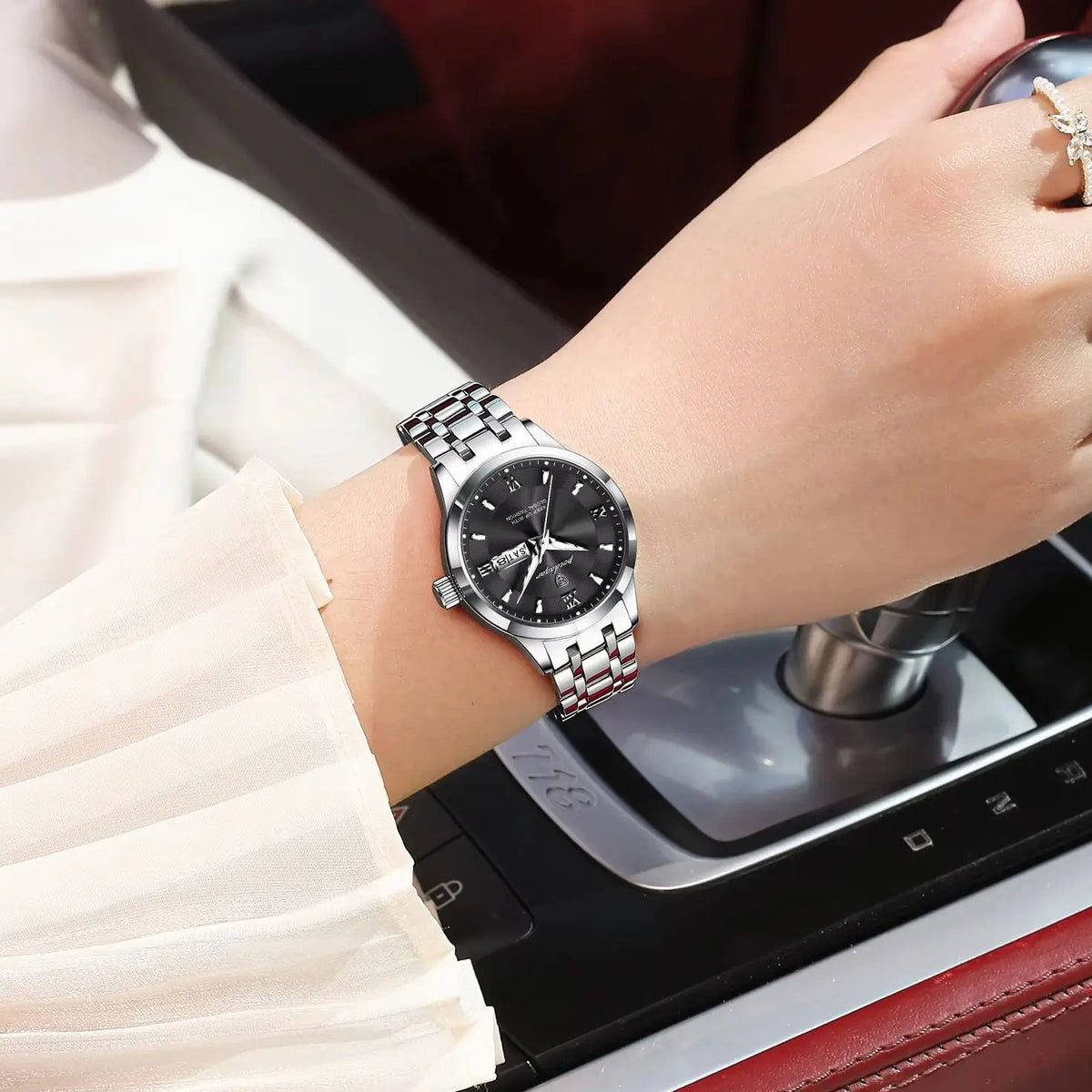 POEDAGAR Reloj de cuarzo de lujo para mujer, luminoso, de acero inoxidable, resistente al agua, con fecha y día, reloj de moda para mujer
