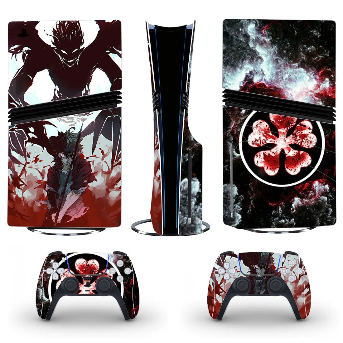 Adhesivo de vinilo para consola PS5 Slim Pro y 2 mandos, diseño de Asta de Anime, para versión con disco y digital