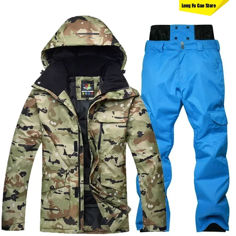 Ropa de Snowboard para Hombre, Conjunto de Traje de Esquí Súper Cálido con Camuflaje, Chaqueta Impermeable, Cortavientos y Transpirable para Escalar Montañas