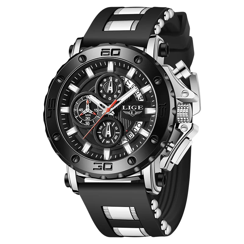 Nuevo reloj de cuarzo LIGE de lujo para hombre, estilo de negocios, esfera grande, cronómetro, resistente al agua, luminoso, informal, deportivo, con caja