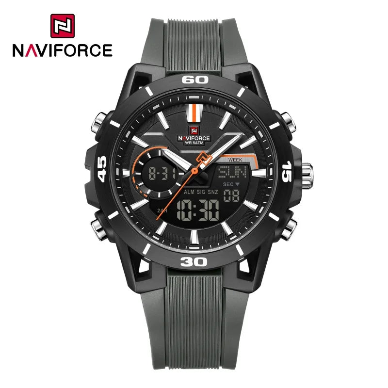 NAVIFORCE Men's Dual Display Sports Watch Analog-Digital Chronograph Alarm Stopwatch Dual Time Zone LED Luminous Waterproof