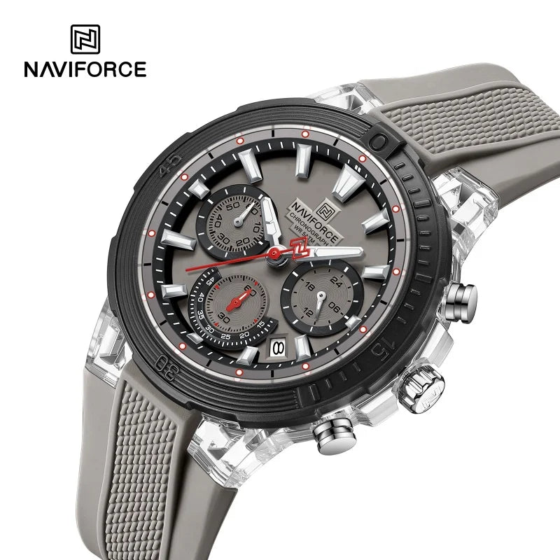 Reloj deportivo cronógrafo NAVIFORCE para hombre, cuarzo, resistente al agua 50M, reloj 24 horas, correa de silicona, reloj de moda para hombre al aire libre