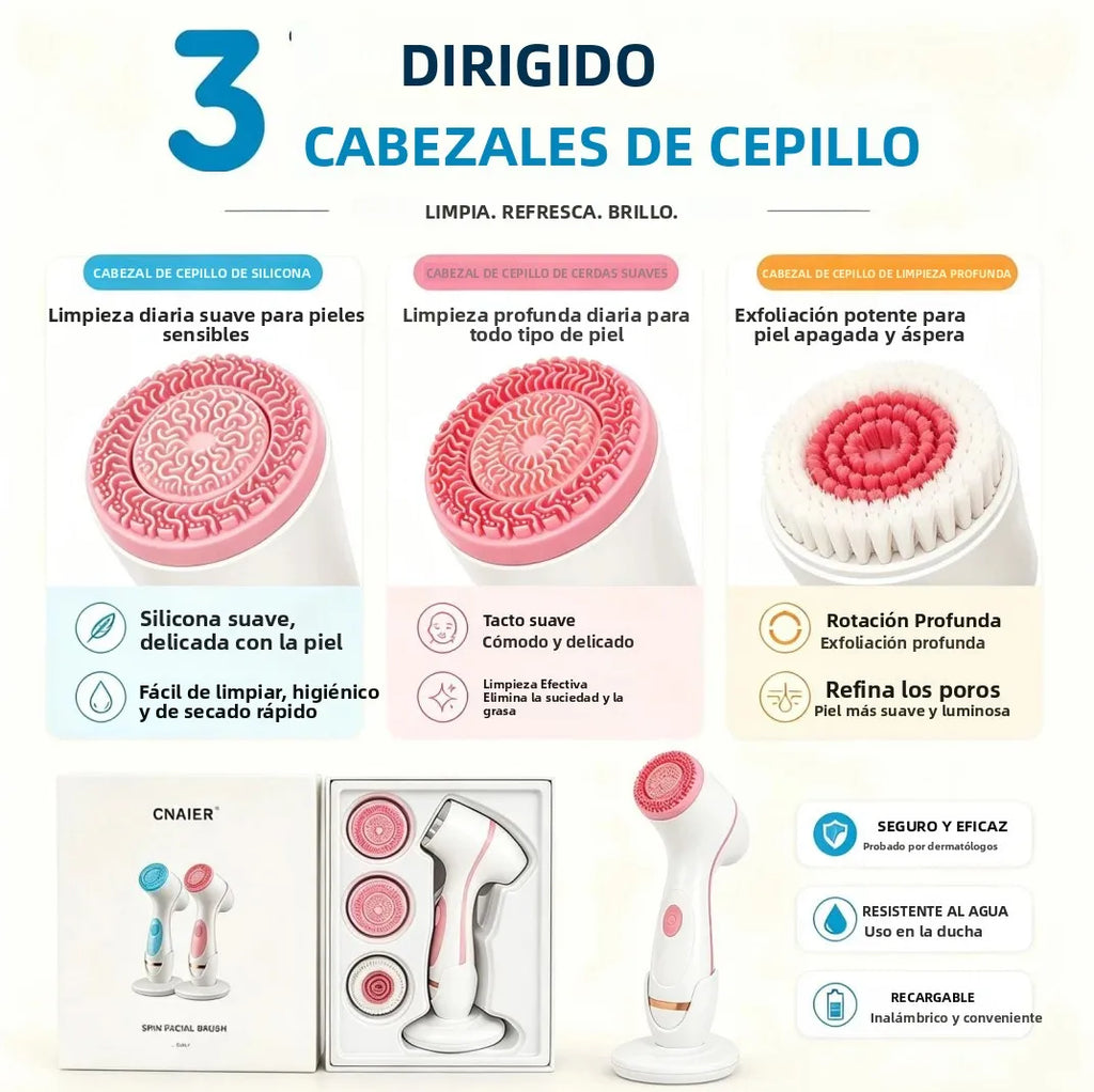 Cepillo Eléctrico de Limpieza Facial Ultrasónico, Dispositivo Rotatorio para Limpieza de la Piel, Exfoliante, Herramienta de Masaje para el Cuidado de la Piel