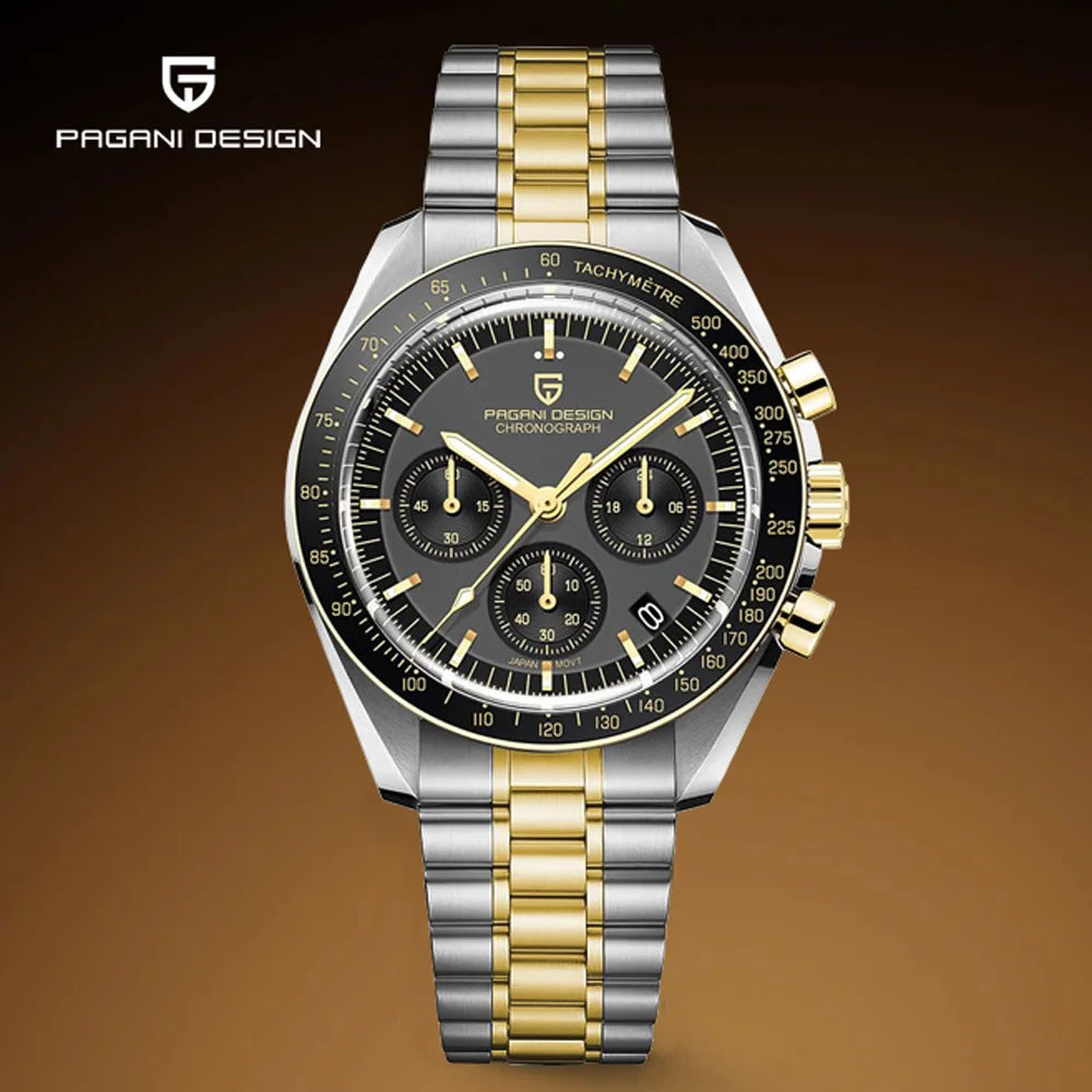 PAGANI DESIGN PD1701 Gold Luxury Men's Watches Quartz Wristwatches Chronograph VK63 Watch For Men AR Sapphire Mirror Clock Gifts