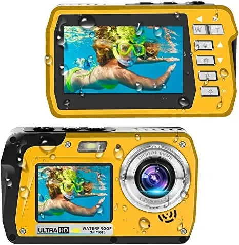 Cámara Digital Subacuática 4K, Resistente al Agua hasta 10 Pies, Pantallas Dobles IPS, 56MP, Antivibración, Selfie, Snorkel, Natación, Grabadora de Video