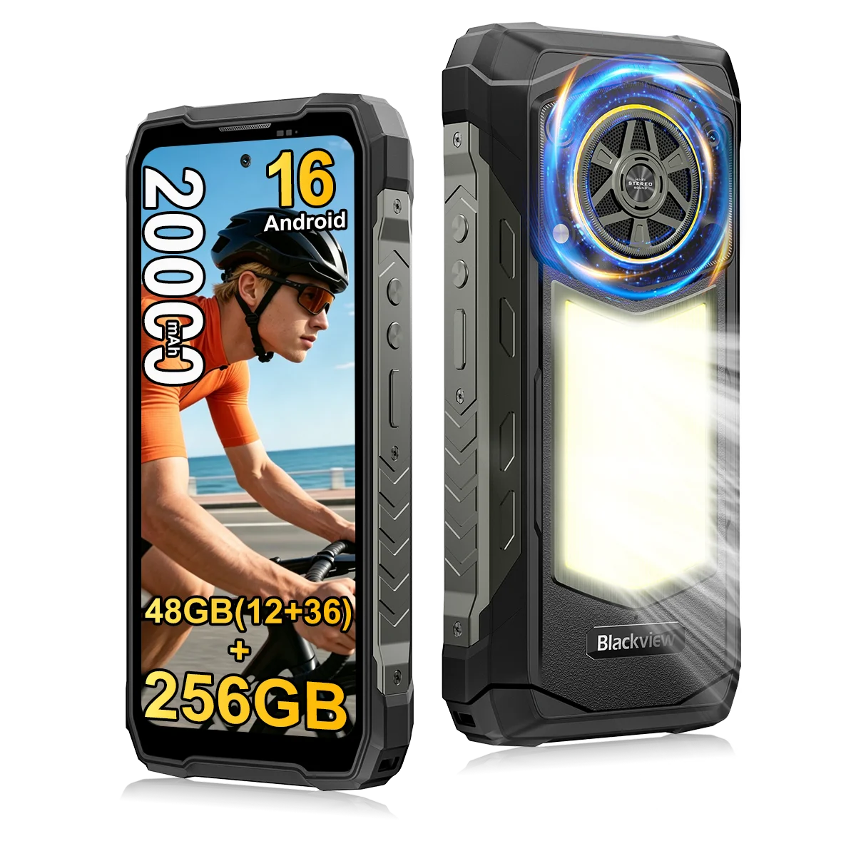 Smartphone robusto Blackview ROCK 5, 48 GB (12+36) RAM + 256 GB ROM, pantalla 2.4K de 6.78", batería de 20000 mAh, Android 16, cámara de 108 MP, NFC, huella dactilar, linterna para acampar, luz de relleno IR para reconocimiento, carga rápida de 33 W