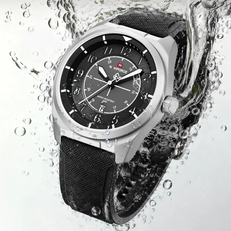 Reloj deportivo táctico militar NAVIFORCE para hombre, con correa de silicona luminosa, movimiento de cuarzo, resistente al agua 3ATM y caja de aleación de zinc