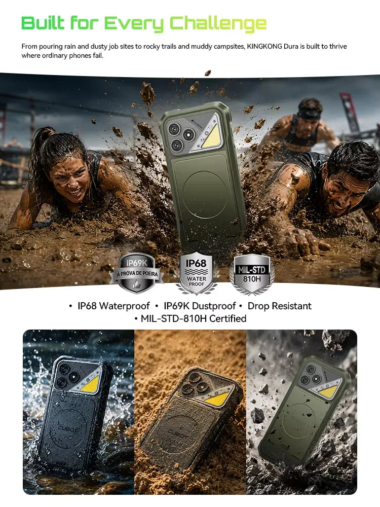 [Shipping From France] Cubot KingKong Dura Rugged Smartphone, 5000mAh Removable Battery * 2, Android 16, 20 (8+12)GB RAM+ 128GB ROM/32(12+20)GB RAM +256GB ROM, 6.88-Inch 120Hz Screen, NFC, Face ID +Fingerprint Unlock