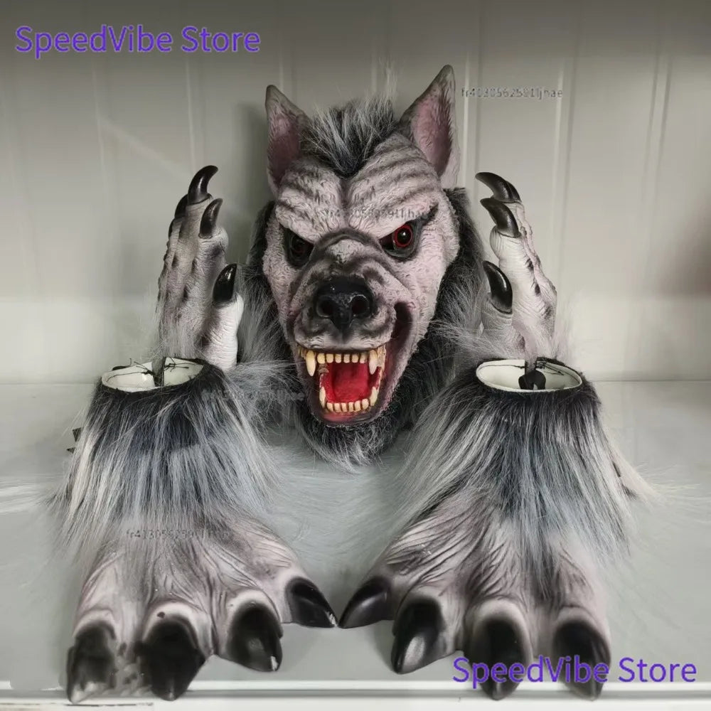 Kit de Disfraz de Cosplay de Hombre Lobo Talla Única para Halloween, Máscara de Lobo de Terror, Garras, Guantes, Disfraz para Juego de Roles, Broma, Fiesta de Cosplay