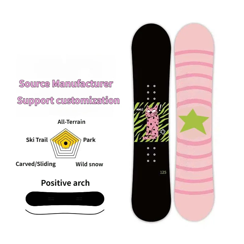 Tabla de Snowboard de Invierno de Alta Calidad, Ecológica, para Esquí al Aire Libre, Nivel Principiante, Juvenil, con Estampado de Leopardo Rosa en Serigrafía