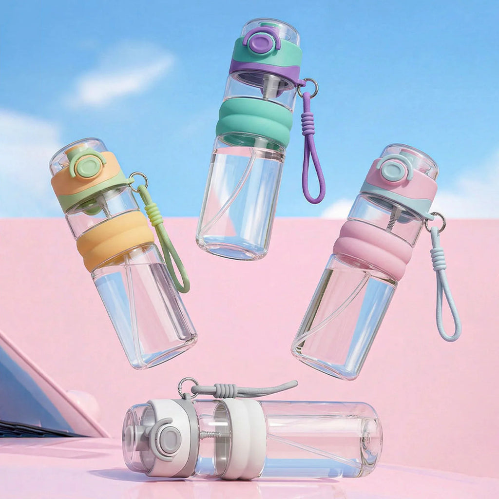 Botella de agua para niños de 750 ml, botella de agua deportiva con pulverizador y pajita, botellas de agua portátiles para viajes al aire libre, oficina, caminatas