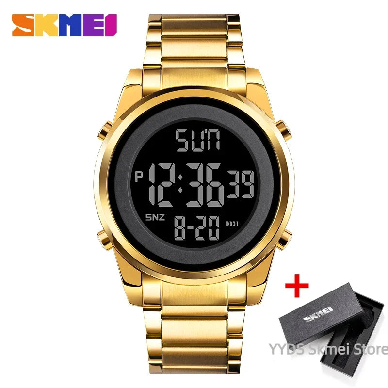 Reloj digital deportivo SKMEI de lujo para hombre, resistente al agua, de acero inoxidable, reloj de pulsera electrónico para caballero, modelo 1611