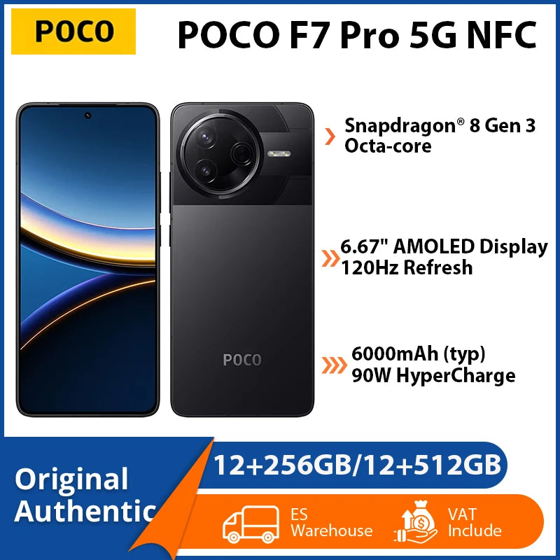 Smartphone POCO F7 Pro 5G NFC, procesador Snapdragon 8 Gen 3, pantalla AMOLED de 6,67", cámara con OIS de 50 MP, batería de 6000 mAh