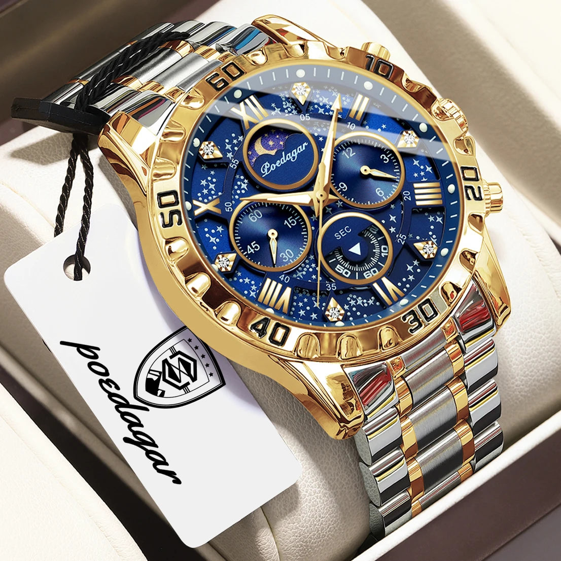 Reloj de cuarzo para hombre POEDAGAR, deportivo, de moda, impermeable, luminoso, de lujo, cronógrafo, de acero inoxidable, estilo militar