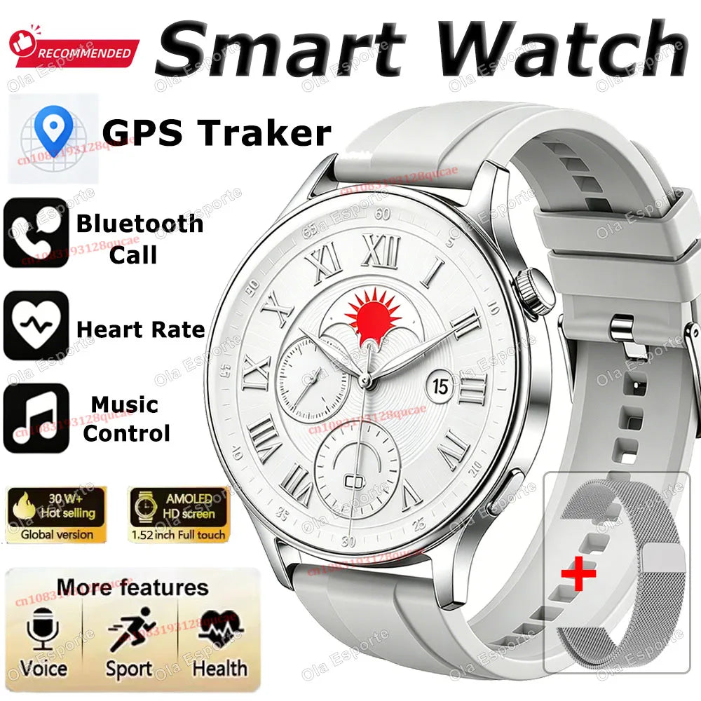 Reloj inteligente 2026 Watch 5 Pro con seguimiento GPS, pantalla AMOLED de 1.52'', resolución 360*360, llamadas BT, monitor de salud, resistente al agua, para hombre Ht30