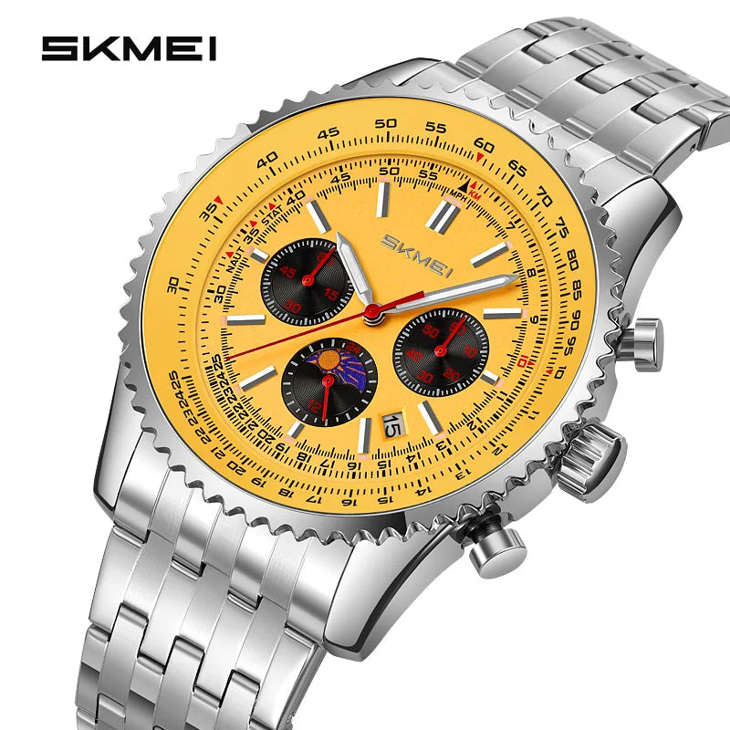 SKMEI 9348 Exquisite Brand Luxury Watch Men's Moon Phase Waterproof Chronograph Business Men's Quartz Watch Régios Masculino