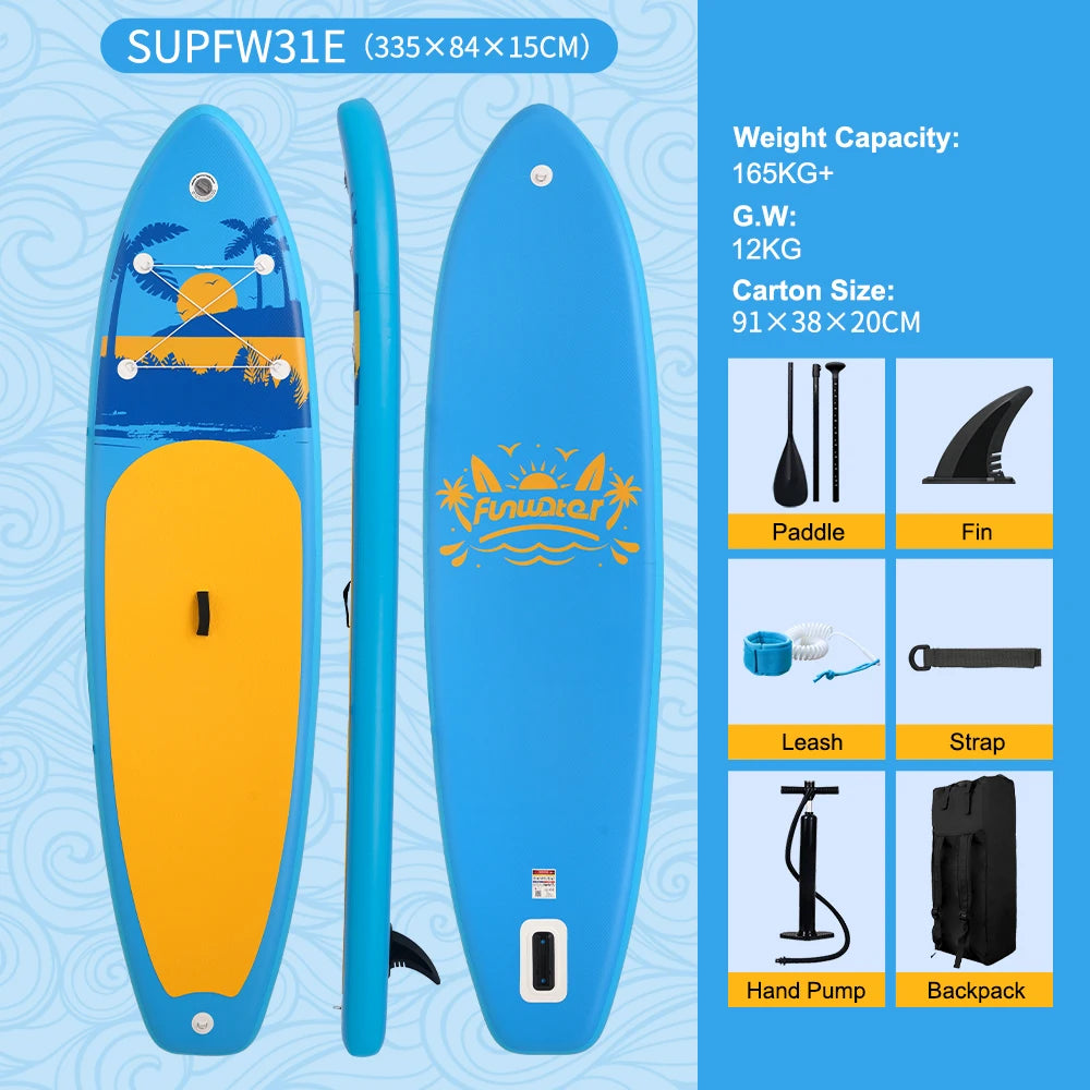Tabla de SUP Inflable Funwater 335/350cm, Tecnología de Sellado Térmico, Kit Completo de Accesorios, Pala de Doble Punta, Stock Local en la UE