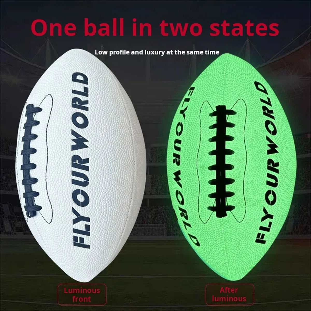 Rugby antideslizante de PU que brilla en la oscuridad Fútbol americano - Tallas oficiales 6/9 |   Regalo de cumpleaños |   Pelota de entrenamiento/competición