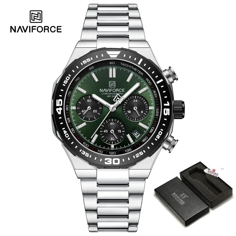 Reloj NAVIFORCE 2024 para hombre, resistente al agua, estilo casual de negocios, con fecha, manecillas luminosas, cuarzo, cronógrafo, correa de acero inoxidable