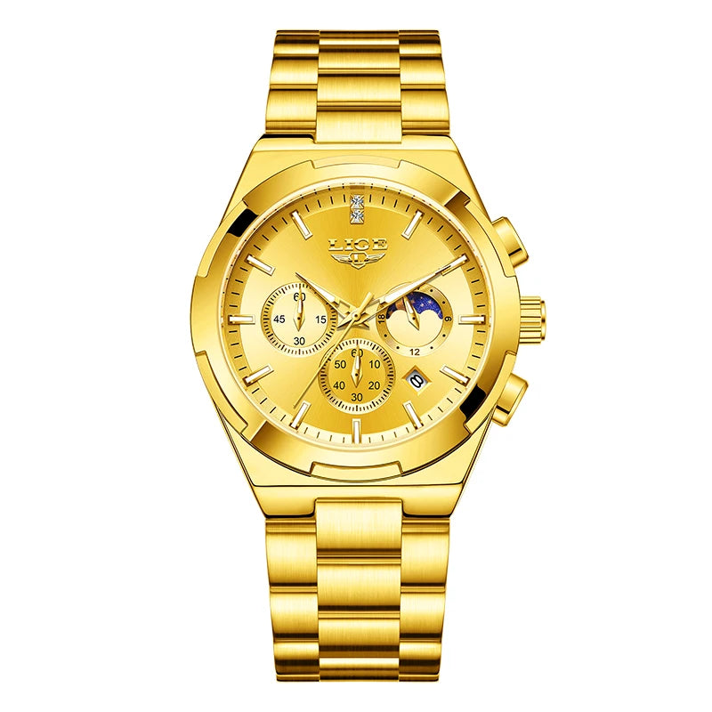 LIGE Waterproof Watch For Women Luminous Stainless Steel 24 Hour Moon Phase Ladies Quartz Watches Casual Sport Date Chronograph