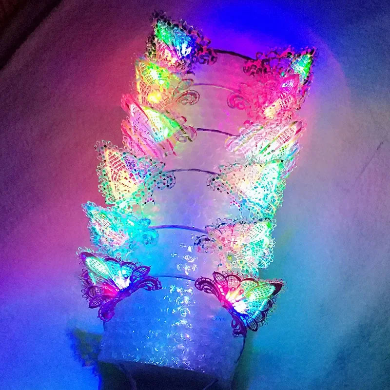 20 piezas de luces LED intermitentes de encaje con orejas de animales, diadema de gato y zorro para Cosplay, fiesta de cumpleaños, Rave, Festival de boda