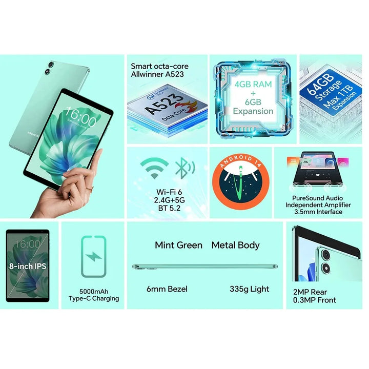 Tablet Teclast P85T 2026 Allwinner A523 de 8 núcleos a 1.8GHz, 10GB (4GB+6GB) de RAM, 64GB de ROM, 8 pulgadas, 800×1280 IPS, WIFI5, 4G, 5000mAh, Tipo-C