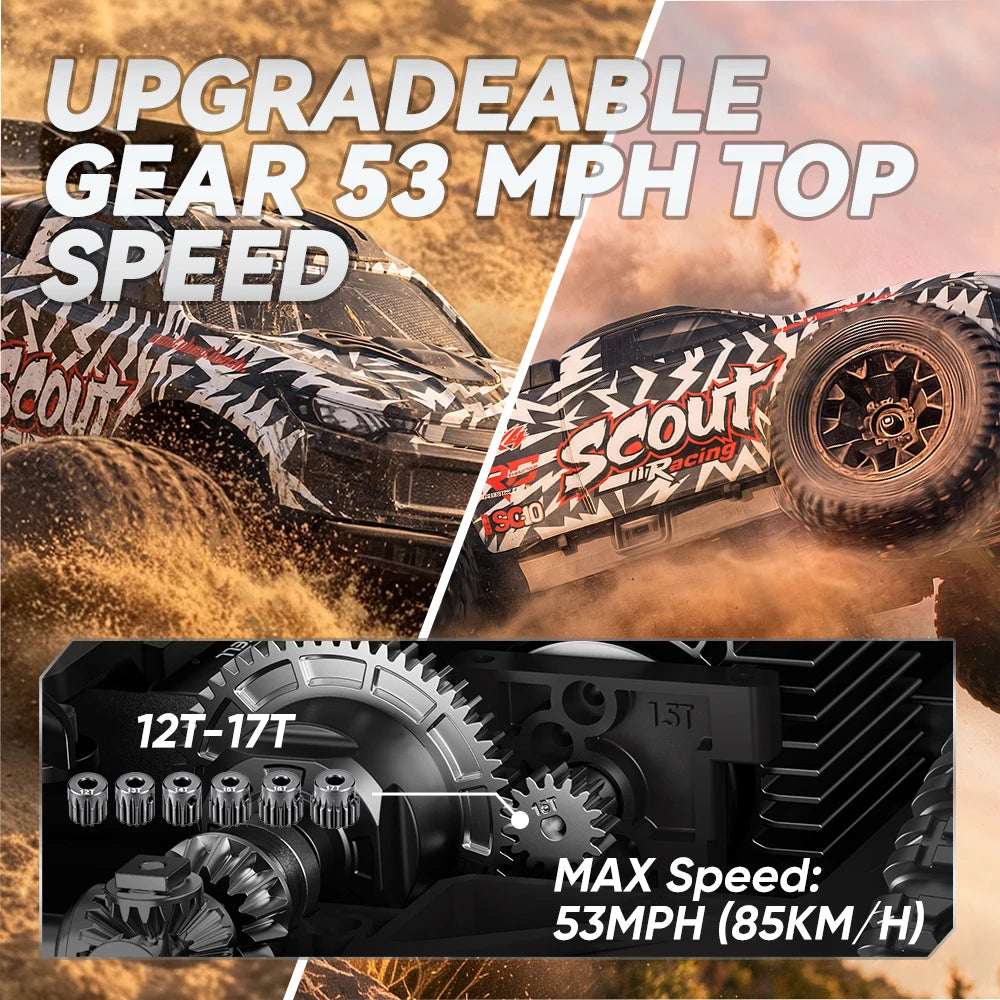 2026 NUEVO SC10 1:10 4WD RTR Coche RC JIUSI FPV Monster Truck de Bashing Servo de 15KG 50+mph Coche RC Todoterreno sin Escobillas con Giroscopio ESC HOBBYWING 60A 2.4G 5CH Alcance de 350m Camión RC de Alta Velocidad Batería
