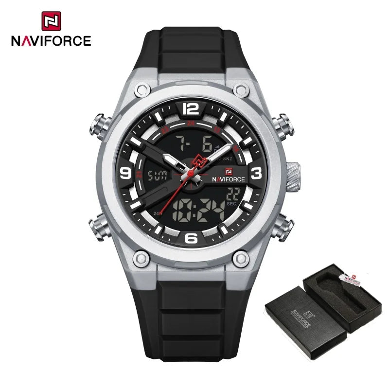 Reloj deportivo NAVIFORCE NF9265, nuevo modelo, resistente al agua y a los golpes, con calendario luminoso y correa de silicona para hombre